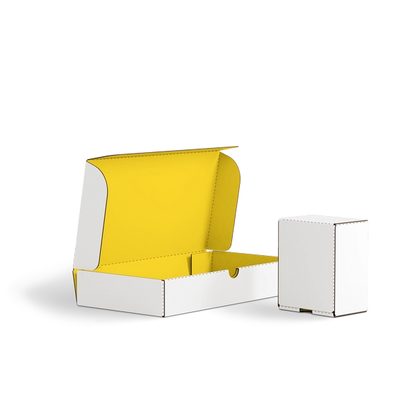 Коробка с откидной крышкой FEFCO 0426 | Т24Е | PANTONE PROCESS YELLOW U | БЕЛЫЙ-ЖЕЛТЫЙ