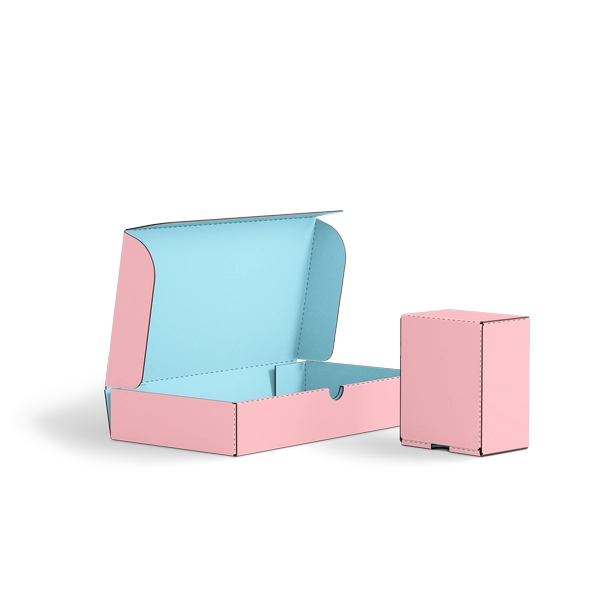 Коробка с откидной крышкой FEFCO 0426 | Т24Е | PANTONE 197 U | PANTONE 290 U | РОЗОВЫЙ-НЕБО