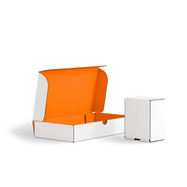 Коробка с откидной крышкой FEFCO 0426 | Т24Е | PANTONE 1505 U | БЕЛЫЙ-ОРАНЖЕВЫЙ