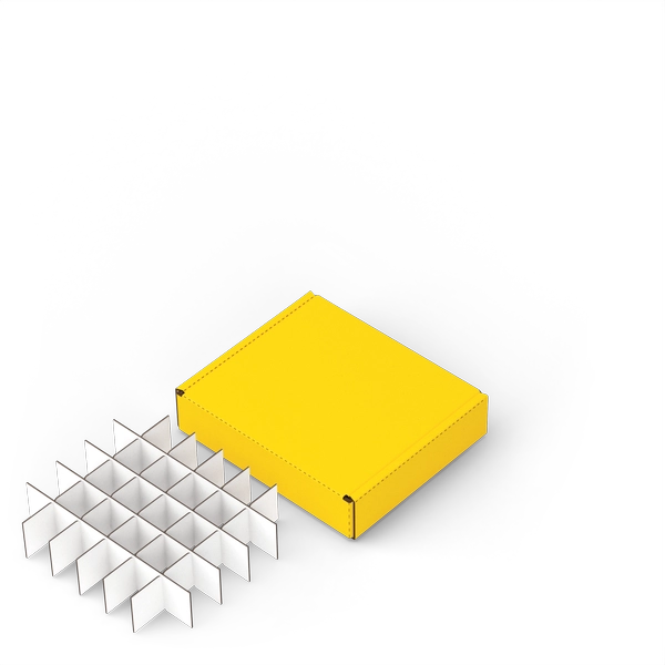Самосборная коробка с разделителями FEFCO 0427 | Т24Е | PANTONE PROCESS YELLOW U | ЖЕЛТЫЙ-БЕЛЫЙ