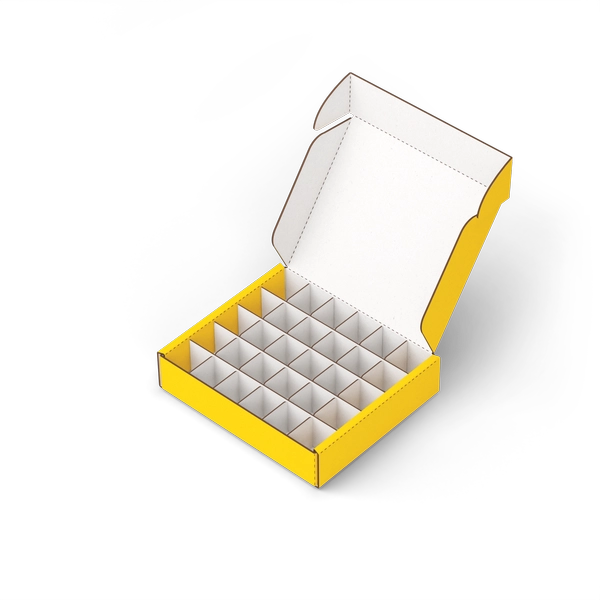 Самосборная коробка с разделителями FEFCO 0427 | Т24Е | PANTONE PROCESS YELLOW U | ЖЕЛТЫЙ-БЕЛЫЙ