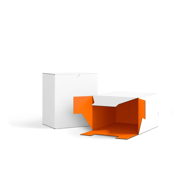 Коробка со складным дном FEFCO 0215 | Т24Е | PANTONE 1505 U | БЕЛЫЙ-ОРАНЖЕВЫЙ