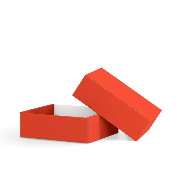 Коробка крышка-дно FEFCO 0330 | Т24Е | PANTONE 2028 U | АЛЫЙ-БЕЛЫЙ